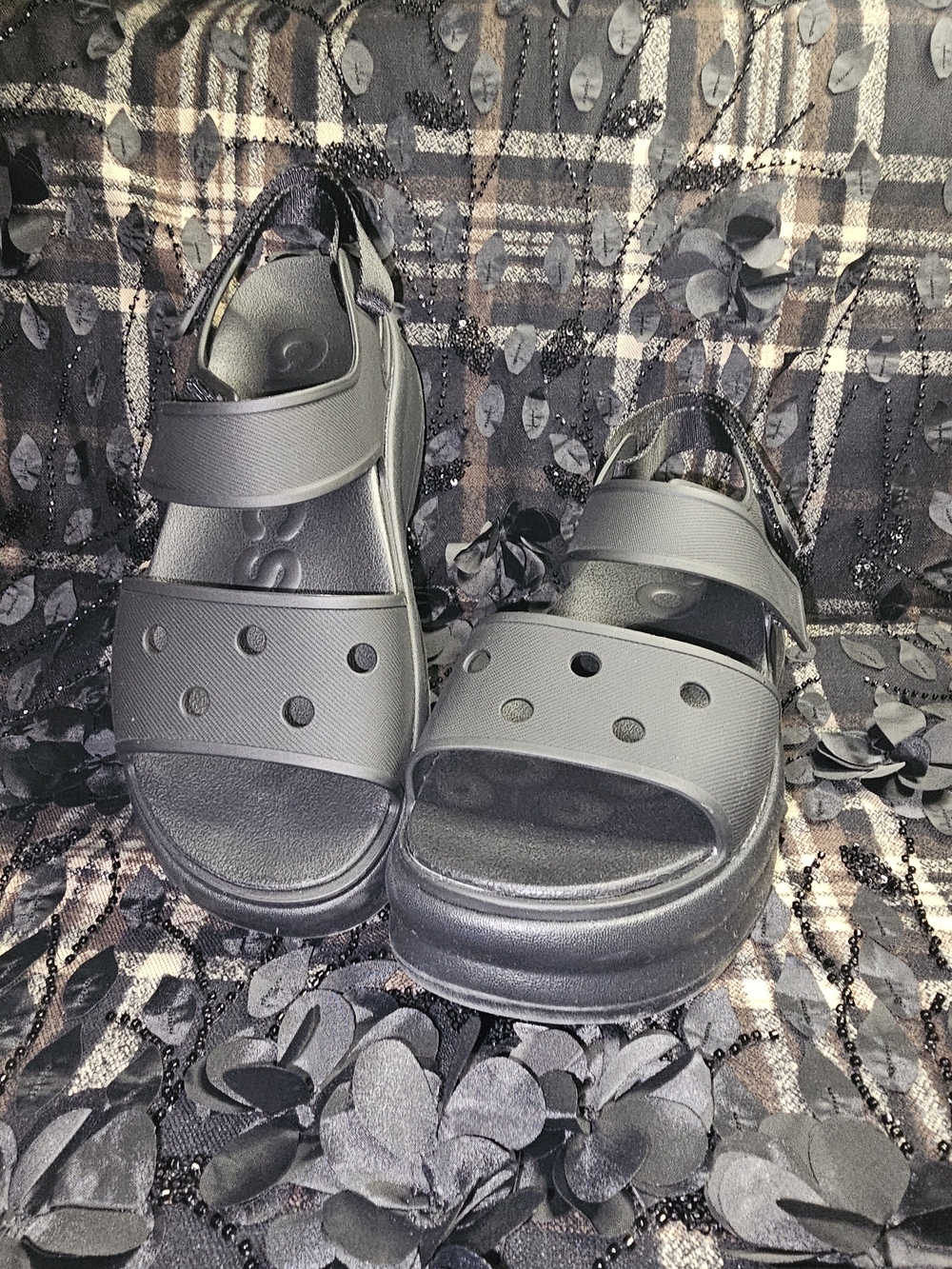 CROCS Black Platform Sandal with Adjustable Strap